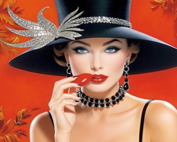 Elegant Woman in Black Hat with Autumn Background