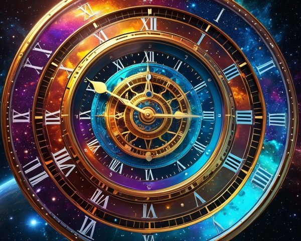 Cosmic Clock with Gears and Starry Patterns