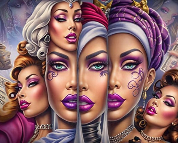 Vibrant Digital Collage of Glamorous Women