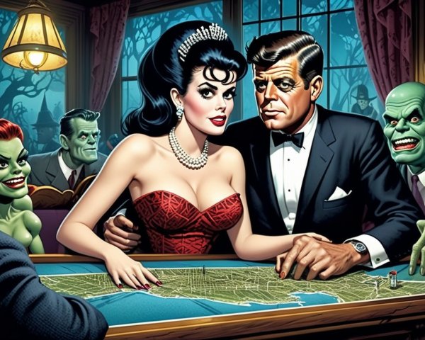 Vintage Illustration of Glamorous Couple at Gaming Table