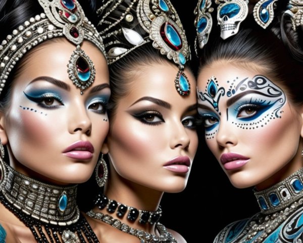 Striking Women with Elaborate Makeup and Headpieces