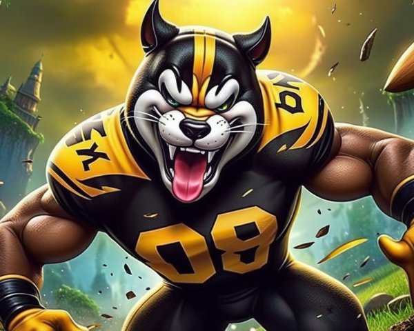 Animated Panther Character in Football Uniform