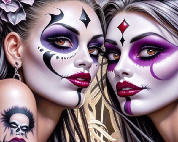 Intricate Face Paint on Two Striking Women