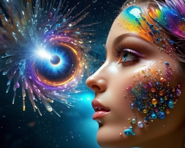 Close-Up of Woman's Face with Colorful Patterns