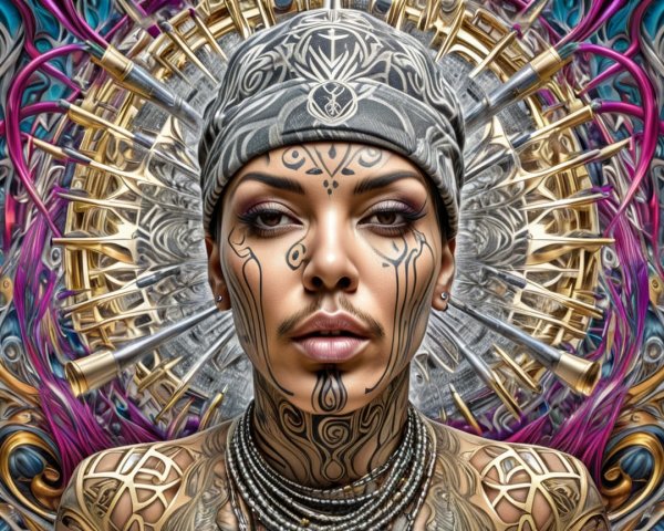 Portrait of a Person with Intricate Body Tattoos