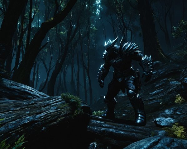 Armored Warrior in a Mystical Forest Setting