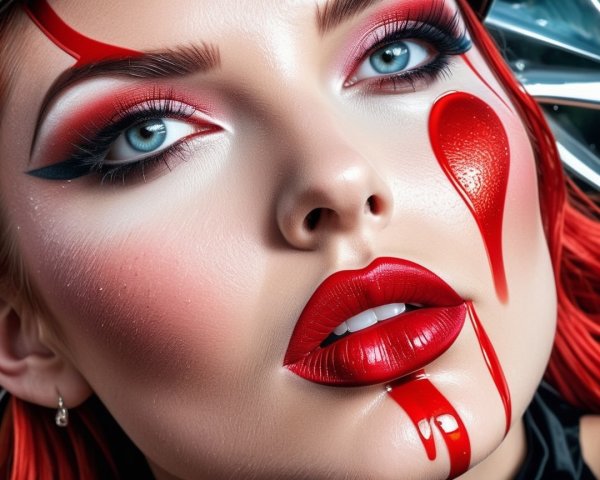 Close-Up of Model's Face with Bold Makeup Features