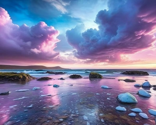 Coastal Sunset with Waves and Colorful Sky