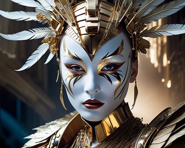 Ornate Armor and Headdress with Intricate Face Paint