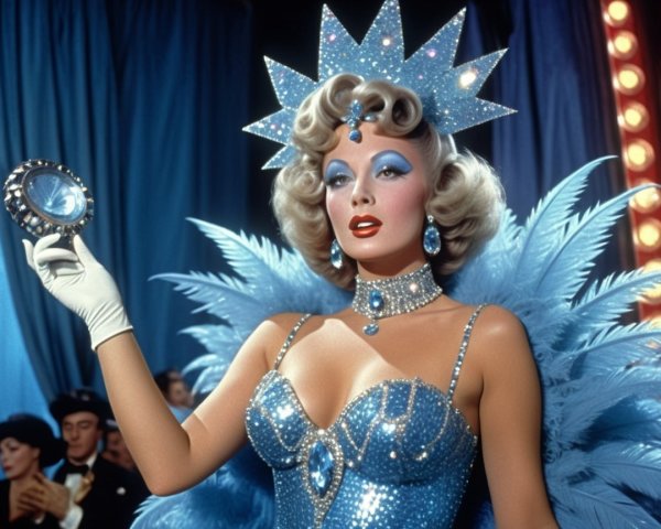 Glamorous Performer in Blue Sequined Costume on Stage