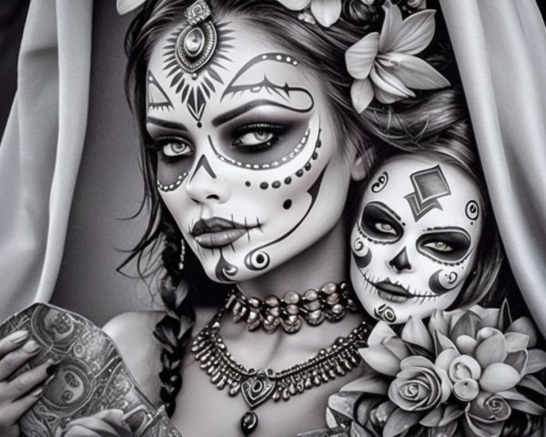 Portrait of Woman with Day of the Dead Makeup