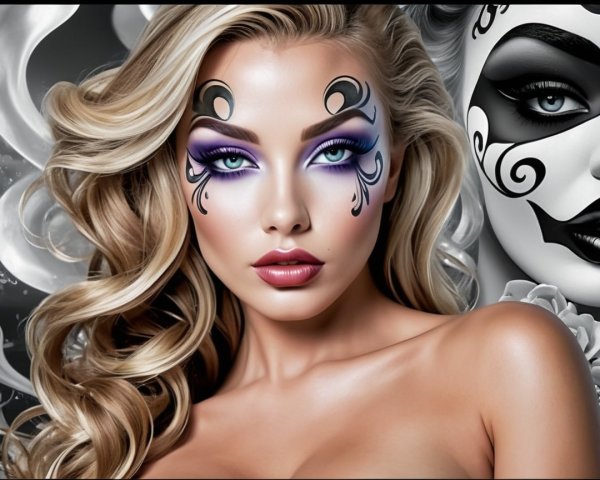 Glamorous Portrait of Woman with Intricate Makeup