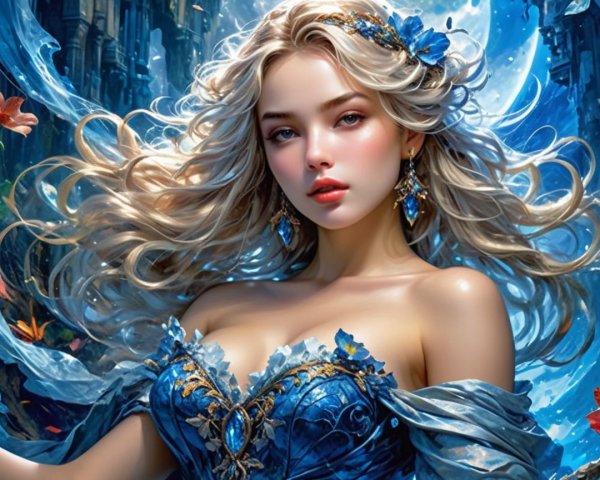 Ethereal Woman in Mystical Fantasy Landscape Scene