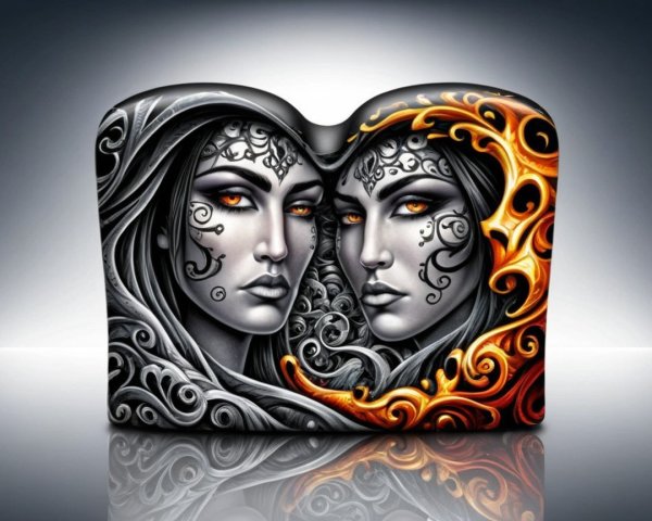Monochrome Faces with Metallic Accents and Glow