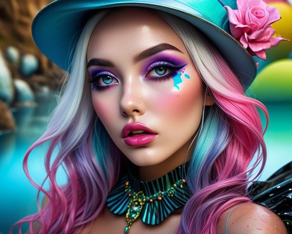 Portrait of a Young Woman with Pastel Hair and Makeup