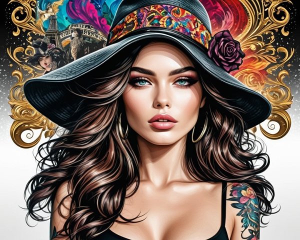 Portrait of a Young Woman with Bold Makeup and Hat