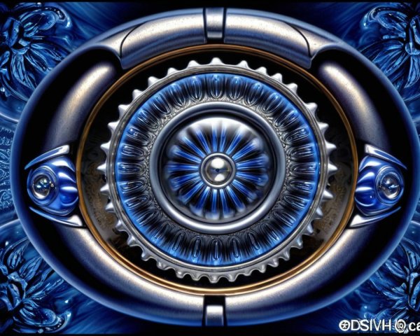 Close-up of an intricate mechanical component on blue