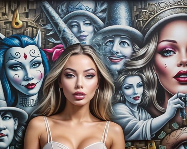 Woman with Blonde Hair in Front of Colorful Mural