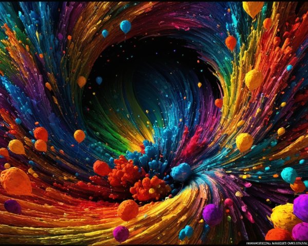 Vibrant Color Swirl with Dynamic Textures and Spheres