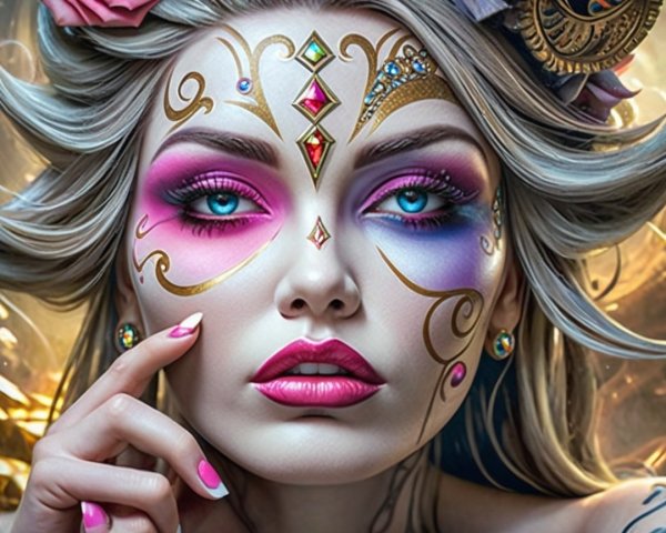 Woman with Colorful Makeup in Mystical Setting