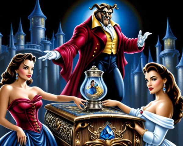 Regal Beast with Women and Enchanted Castle Scene