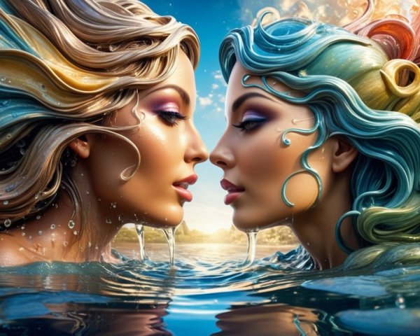 Ethereal Women in Vibrant Hair with Serene Expressions