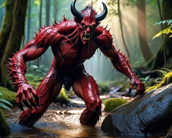 Fearsome Creature in a Mystical Forest Setting