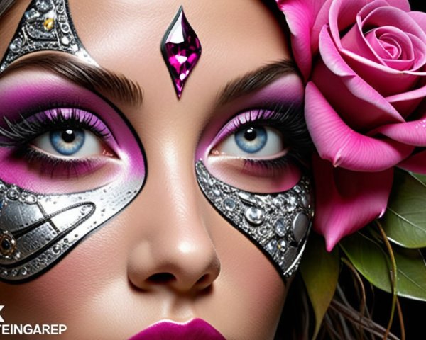 Close-Up of Face with Intricate Silver Makeup