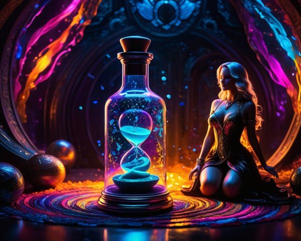Mystical Hourglass in Glass Bottle with Elegant Figure