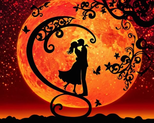 Romantic Silhouette of Couple Under Glowing Moon