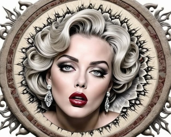 Female Portrait in Vintage Mirror with Glamorous Features