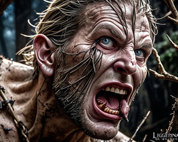 Fierce Wild Character in Dark Forest Setting