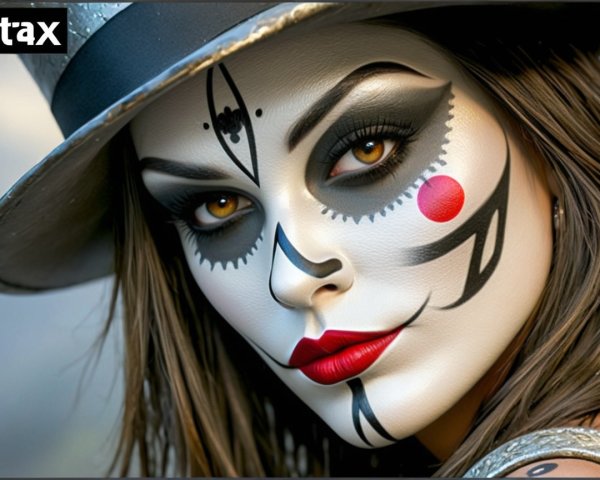 Portrait of a woman with dramatic clown-like makeup