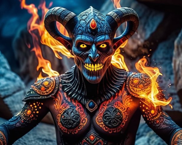 Menacing Dark Fantasy Figure with Fiery Armor