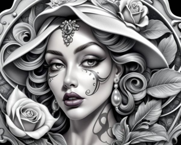 Black and White Portrait of a Tattooed Woman