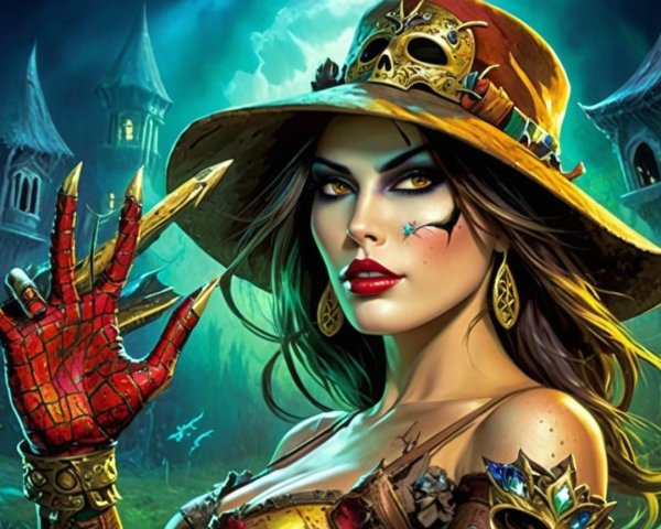 Woman with Hat in Enchanted Forest Setting