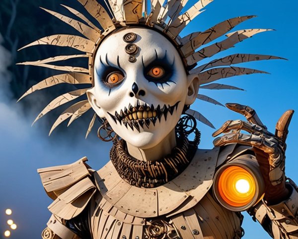 Skeletal Robot Figure with Intricate Design and Orb