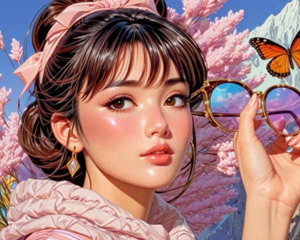 Stylish Young Woman with Sunglasses in Dreamy Setting