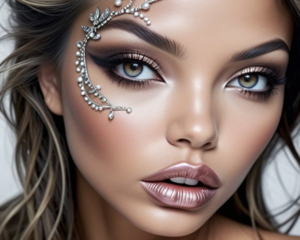 Glamorous Woman with Green Eyes and Elegant Makeup