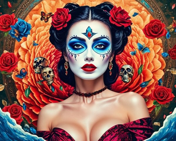 Vibrant Day of the Dead Makeup and Festive Attire