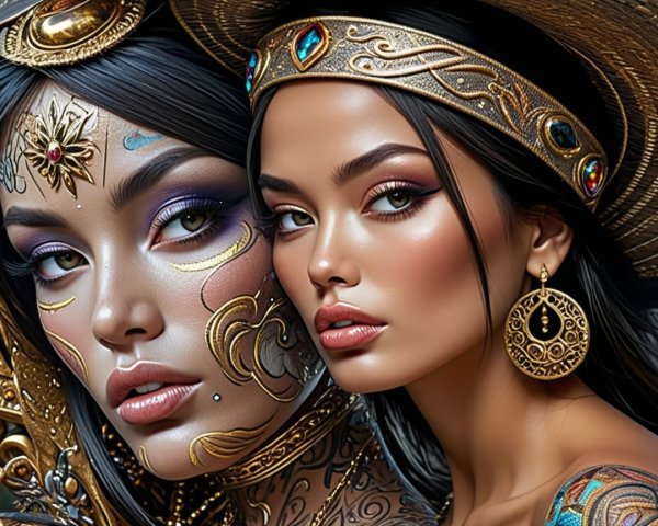 Women with Intricate Adornments and Bold Accessories