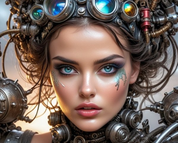 Futuristic Portrait of a Woman with Blue Eyes