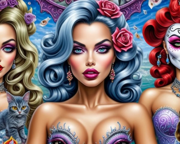 Glamorous Women with Unique Hairstyles and Makeup