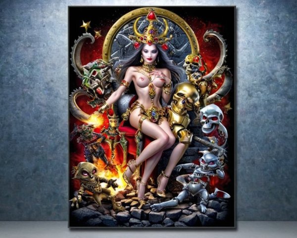 Fantastical queen in gothic scene with intricate details