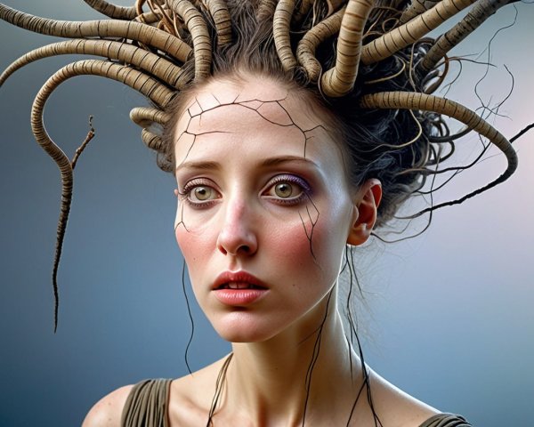 Woman with Intricate Hairstyle and Ethereal Features