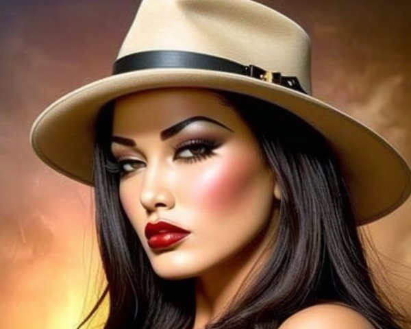 Portrait of a woman with dark hair and bold makeup