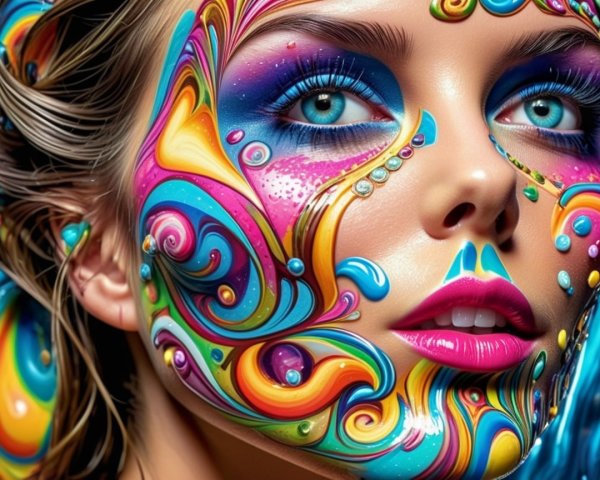 Close-up of a woman's face with vibrant face paint