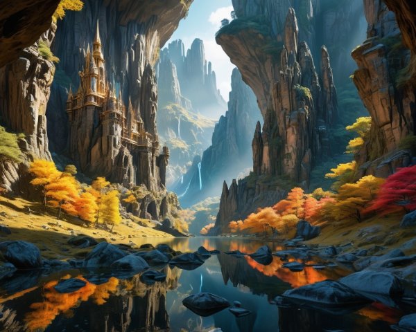 Majestic Landscape with Castle and Autumn Colors