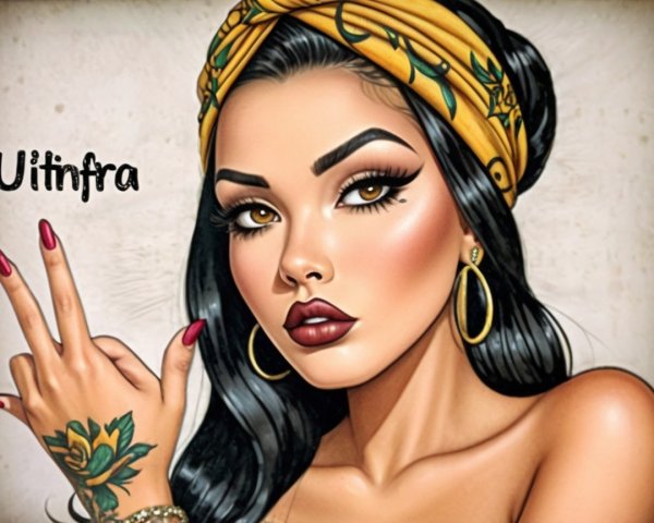 Stylish woman in yellow headscarf and bold makeup
