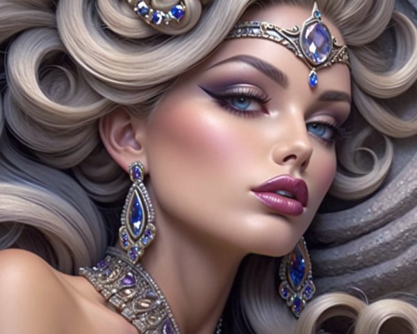 Elegant Woman with Luxurious Hair and Regal Attire
